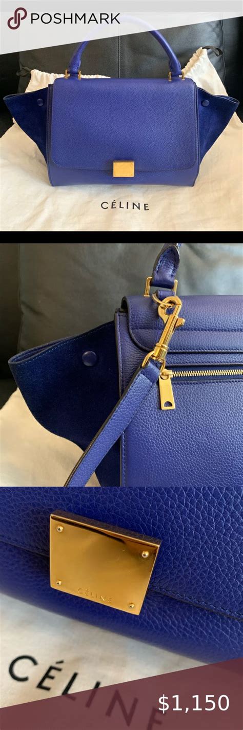 CELINE Drummed Calfskin Suede Small Trapeze Indigo